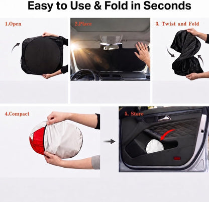 Car Windshield Sun Shade, Funny Cartoon Eyes Sun Visor for Car Windshield Universal Fits Sedan Compact Car Hatchback SUV, UV Heat Protection - 59 x 27.5