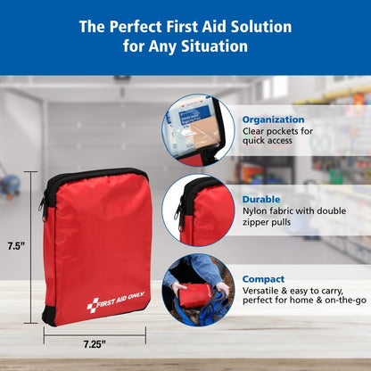First Aid Only 298 Piece All-Purpose Emergency First Aid Kit for Home, Office, Car, Apartment, Dorm, and Camping, Travel-Friendly Compact Pouch Fits in Backpacks, Suitcases, Cabinets, and Drawers