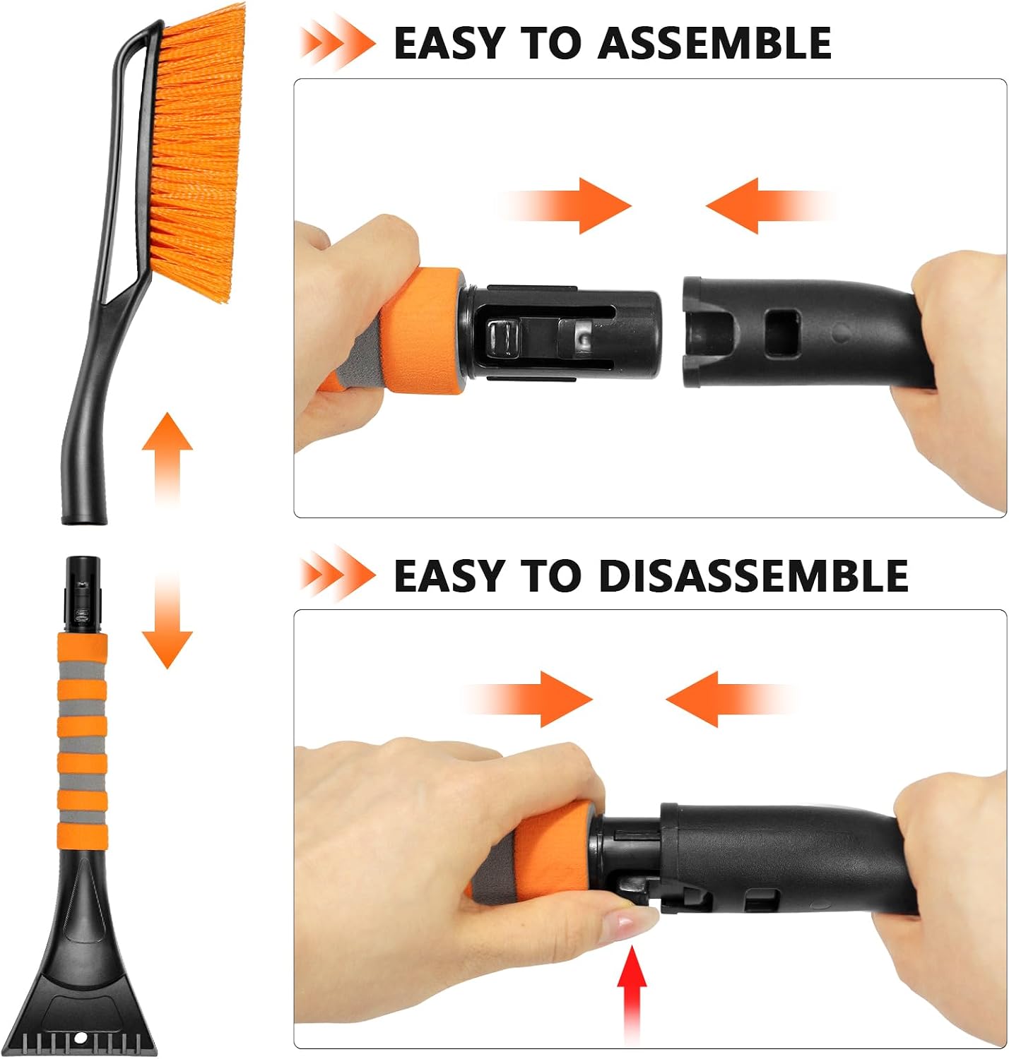 Showvigor 25" Snow Brush and Ice Scrapers for Car Windshield, 2-in-1 Detachable Design with Paint Protection, Extra Long Snow Removal Tool for Cars, Trucks, SUVs - Great for Drivers