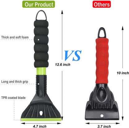45.6" Ice Scraper and Snow Brush for Car Windshield [Silicone Bristles] ,3-in-1 Extendable Emergency Snow Shovel with Ergonomic Foam Grip and 360° Pivoting Brush Head for Christmas, Car Auto Truck SUV
