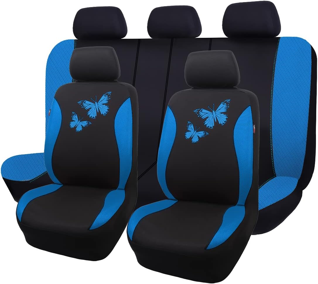 Flying Banner Butterfly car seat Covers ful Set Fashion Universal Lady Woman Female Rear Bench Split Colorized (Pink, 2 Fronts - Lace)