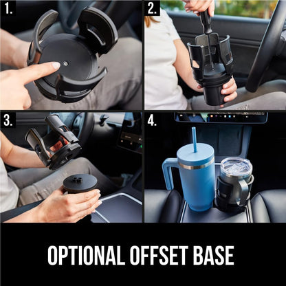 GORILLA GRIP Patent Pending Adjustable Car Cup Holder Expander, Keeps Water Bottle Secure, Expands to Fit 18 to 48 oz Large Bottles, Yeti, Owala, Stanley with Handle, Coffee Mug Insert for Cars, Black