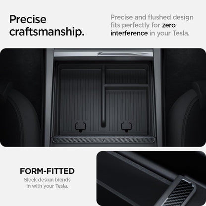 Spigen Center Console Organizer for Tesla Model Y Juniper (Only Premium & Performance 2026) and Model 3 Highland (Standard, Premium & Performance 2024/25/26) with Smooth Slide Technology - [Sliding]