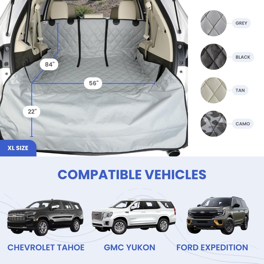 4Knines Split Cargo Liner for SUV – For Dogs & Pets, Heavy-Duty, Waterproof Trunk Mat & Cargo Cover – Fits 60/40 Split Bench & Armrest Pass-Through – Machine Washable, Non-Slip, Durable (Large, Black)