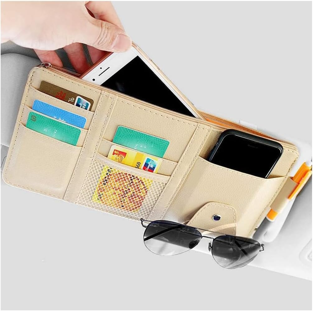 Car Visor Organizer, Auto Interior Accessories, Car Truck SUV Storage Pouch Holder, with Multi-Pocket Net Zipper (Black)