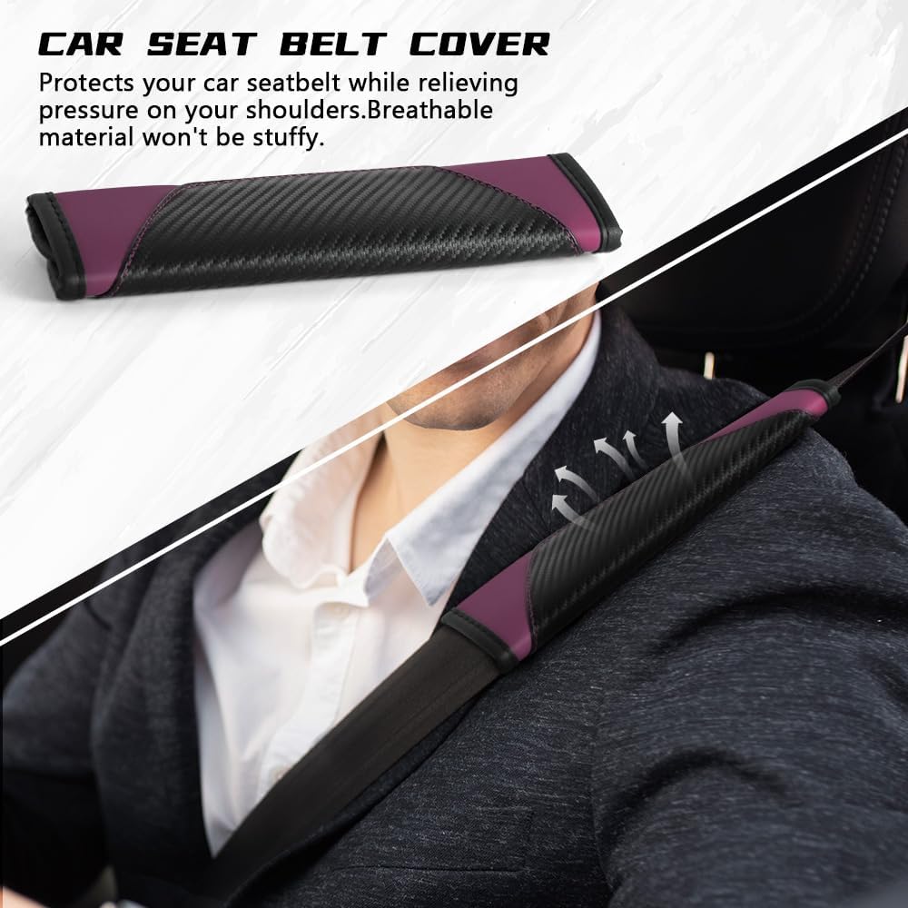 2PCS Car Seat Belt Cover Pad, Soft Carbon Fiber Leather Seatbelt Shoulder Protector for a More Comfortable Driving, Universal Safety Belt Strap Cover to Protect Your Neck (Blue)
