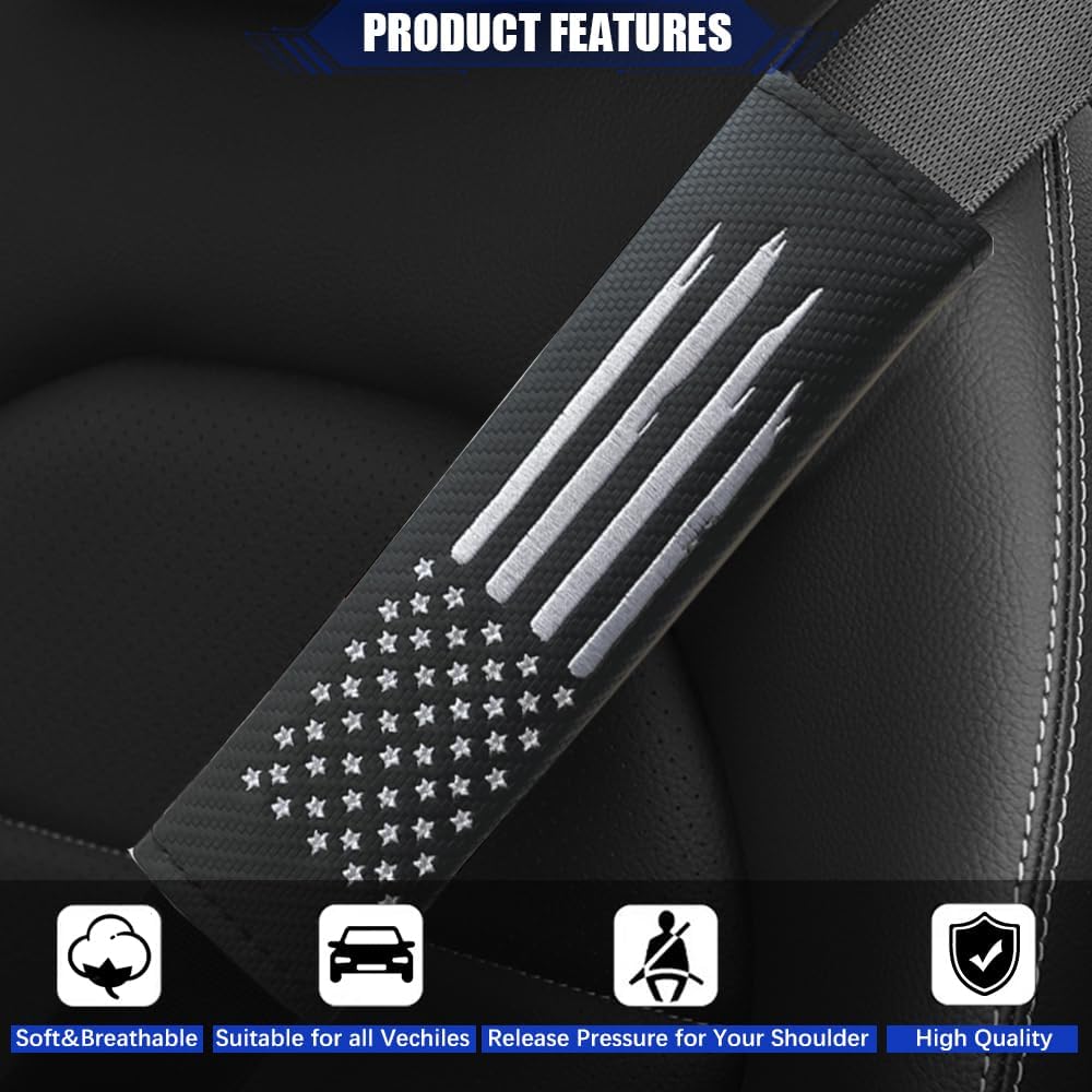 JDDRY 2PC Car Seat Belt Covers Pads,Seatbelt Strap Cover,Seat Belt Shoulder Strap Pads,Carbon Fiber Leather Car Interior Accessories(2Pack,Black-USA Flag)