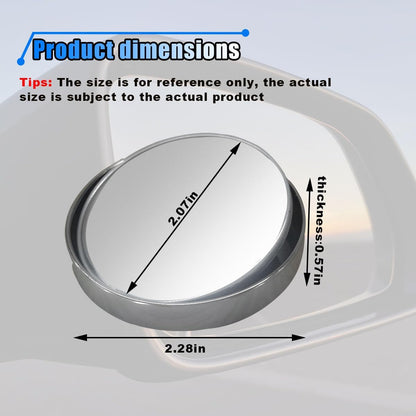 4PCS Car Blind Spot Mirror, 360° Wide Angle Convex Mirrors with Adjustable Frame, 2" Round Rear View Mirror, Adhesive HD Glass Side Mirror for Most Cars Trucks SUVs (Black)