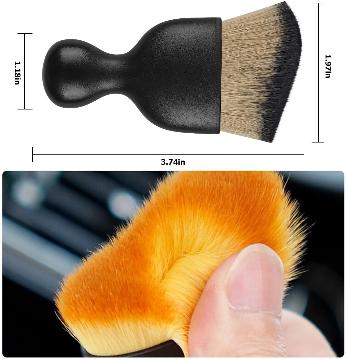 Blilo Car Interior Detailing Brush, Auto Soft Hair Cleaning Brushes, Curved Dirt Dust Collectors, Removal Tool for Dashboard Air Conditioner Vents Leather, Scratch Free (Black/1PCS)