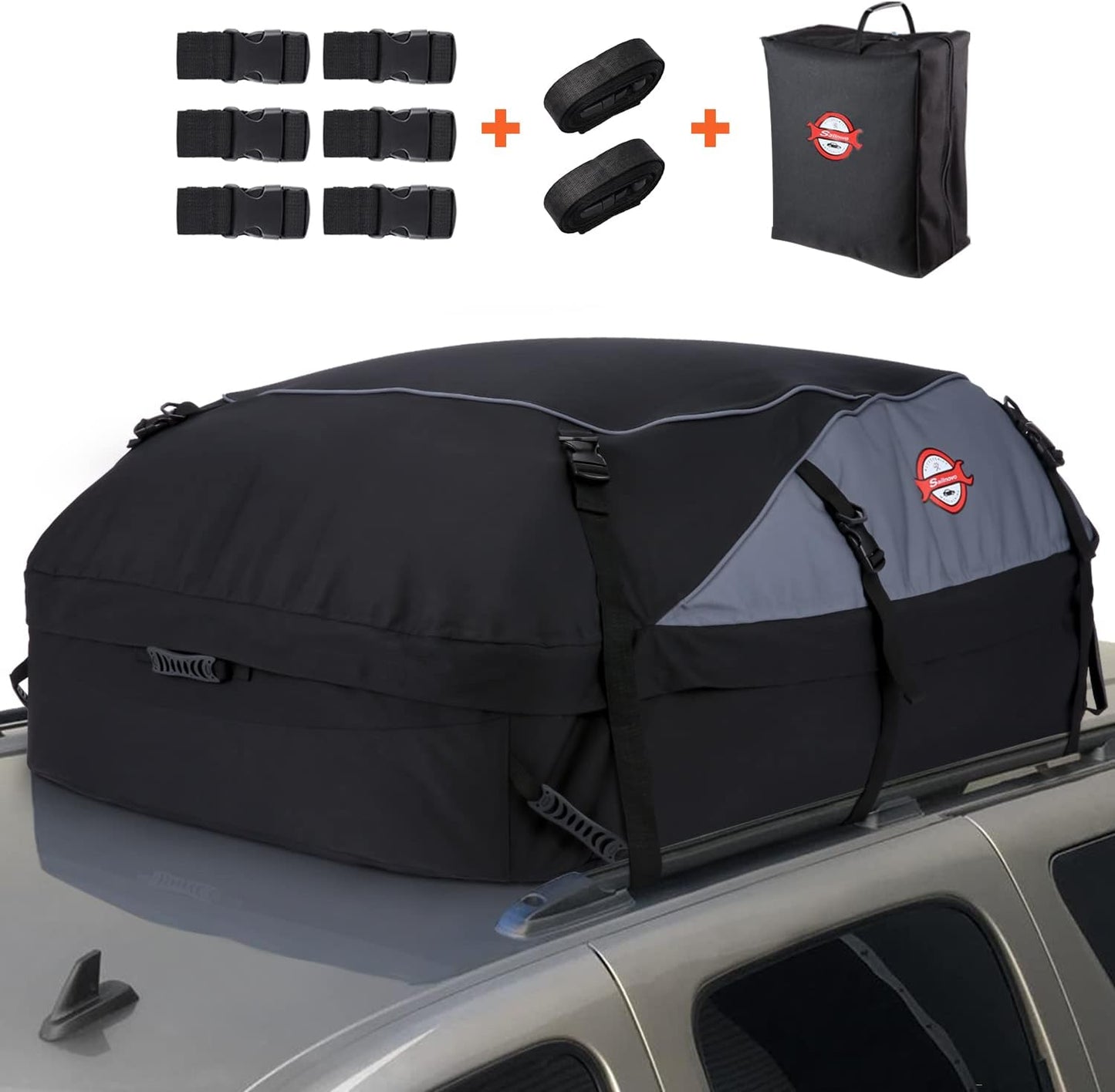 Sailnovo Rooftop Cargo Carrier Roof Bag, 20 Cubic feet Soft Waterproof Car Roof Bag fit Cars with/Without Rack, 6 Tie-Down Straps, 6 Door Hooks, Foldable Car Top Carrier for Road Trip Camping Travel