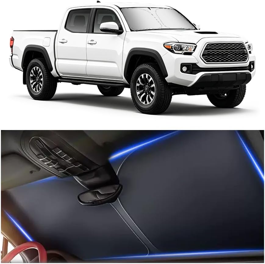 300T Thickened Automotive Glass Sunshade and Comes with Storage Bag,Keep Car Interior Cool,Universal Windshield Sun Shade Fit for Cars,Trucks,SUVs (L: 57.08 * 31.5 inch)