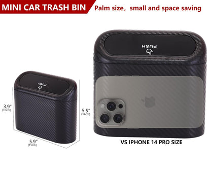 Ginsco 2 Pack Mini Car Trash Can with Lid, Small Car Garbage Can, Cute Leakproof ABS Trash Bin, Cars Accessories for Interior, Garbage Bin for Car, Home, Office with 120pcs Trash Bags Black