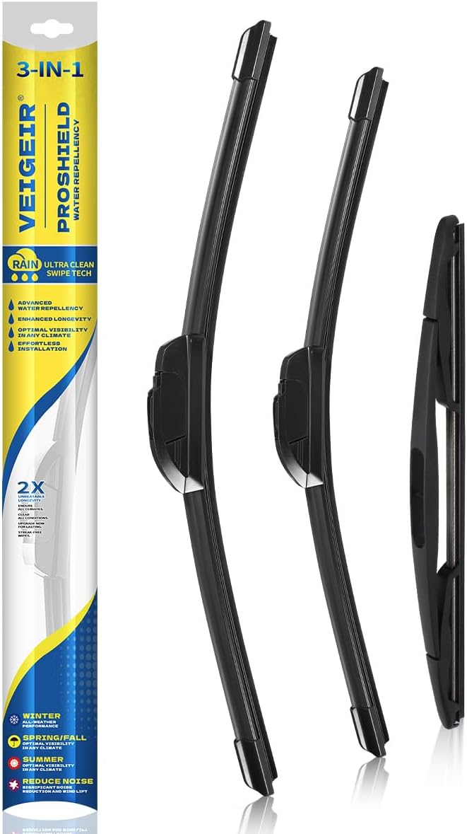 3 Pack Windshield Wiper Blades Compatible with Mazda CX-5 2017-2025 and CX-9 2016-2023, Front and Rear, 24" 18" 14" - Colors B