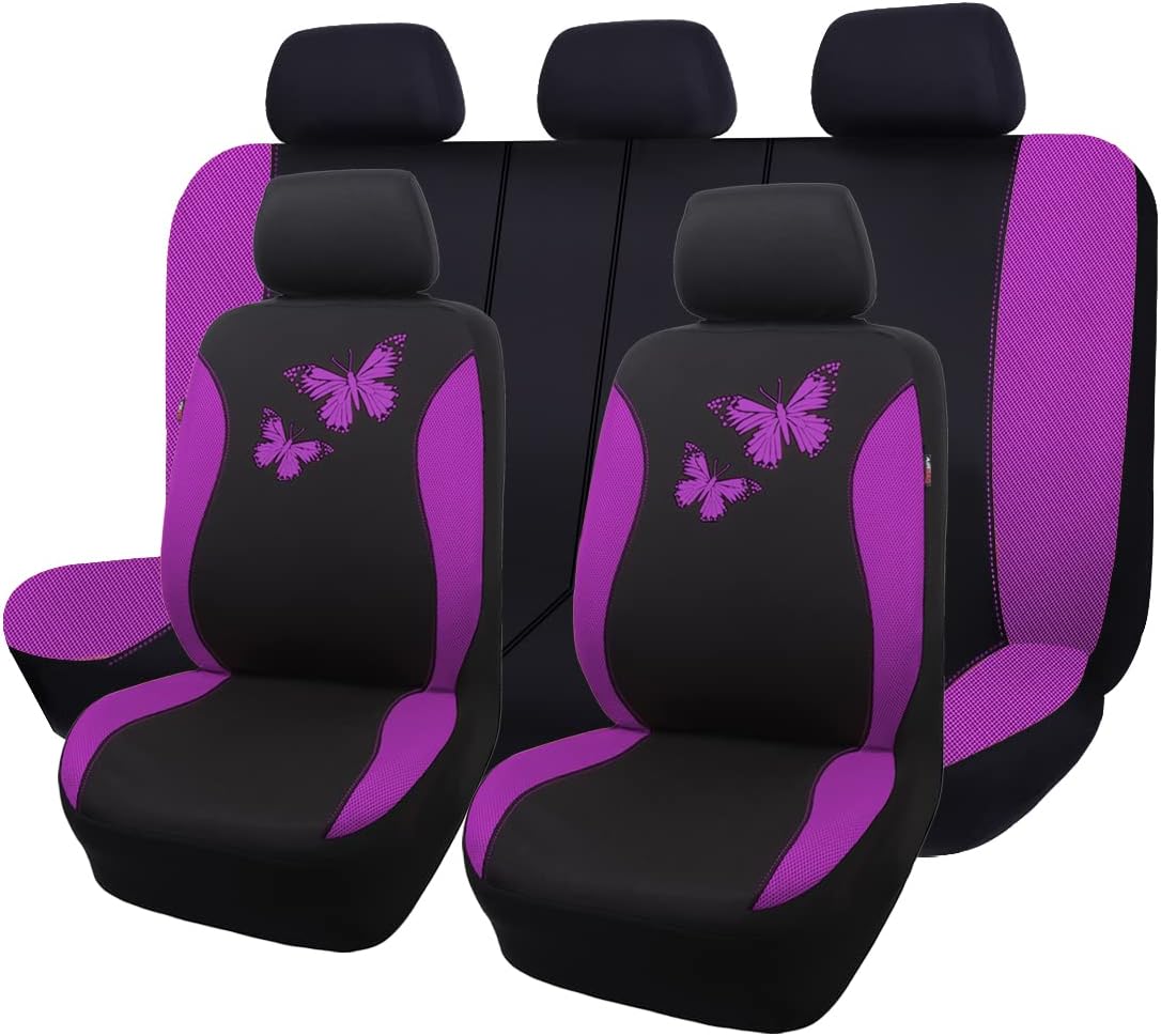 Flying Banner Butterfly car seat Covers ful Set Fashion Universal Lady Woman Female Rear Bench Split Colorized (Pink, 2 Fronts - Lace)