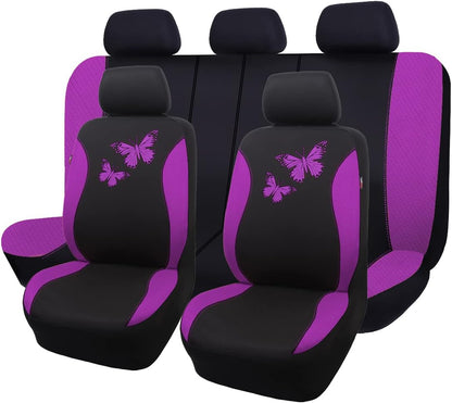 Flying Banner Butterfly car seat Covers ful Set Fashion Universal Lady Woman Female Rear Bench Split Colorized (Pink, 2 Fronts - Lace)