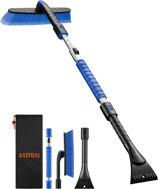 AstroAI 47.2" Ice Scrapers for Car Windshield and Extendable Snow Brush with Foam Grip and 360° Pivoting Brush Head for Auto Car Truck and SUV(Orange)