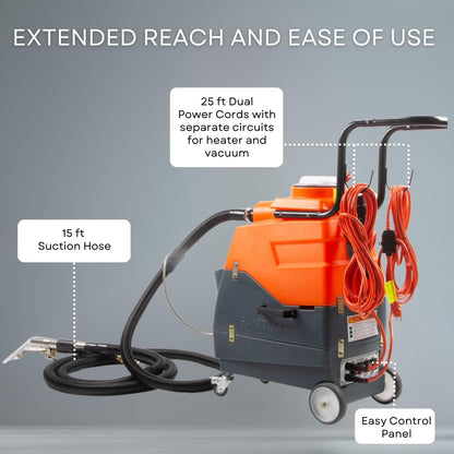 Commercial Heated Carpet & Upholstery Extractor Machine, 160 PSI Hot Water Cleaner, 149°F Heater, 4.8/5.3-Gal Dual Tanks, 4" Detail Wand & 60" Floor Wand for Auto Detailing, Furniture, Stairs & Carpet