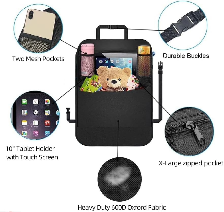 Premium Backseat Organizer for Kids 2 Pack, Heavy Duty Waterproof and Stain Resistant Kick Mats Back Seat Protector, Durable Backseat Car Organizer with Tablet Holder+Storage Pockets