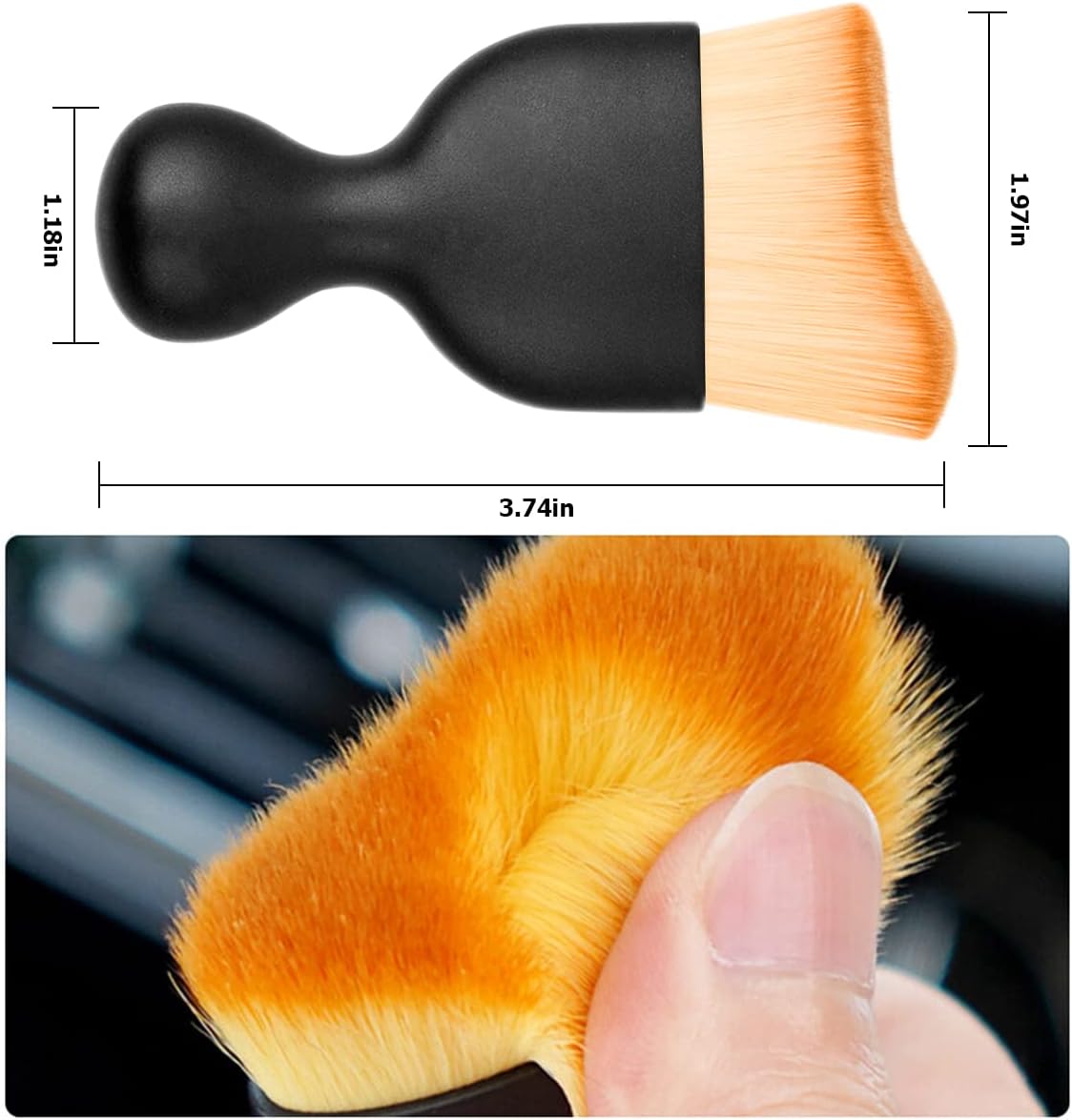 Blilo Car Interior Detailing Brush, Auto Soft Hair Cleaning Brushes, Curved Dirt Dust Collectors, Removal Tool for Dashboard Air Conditioner Vents Leather, Scratch Free (Black/1PCS)