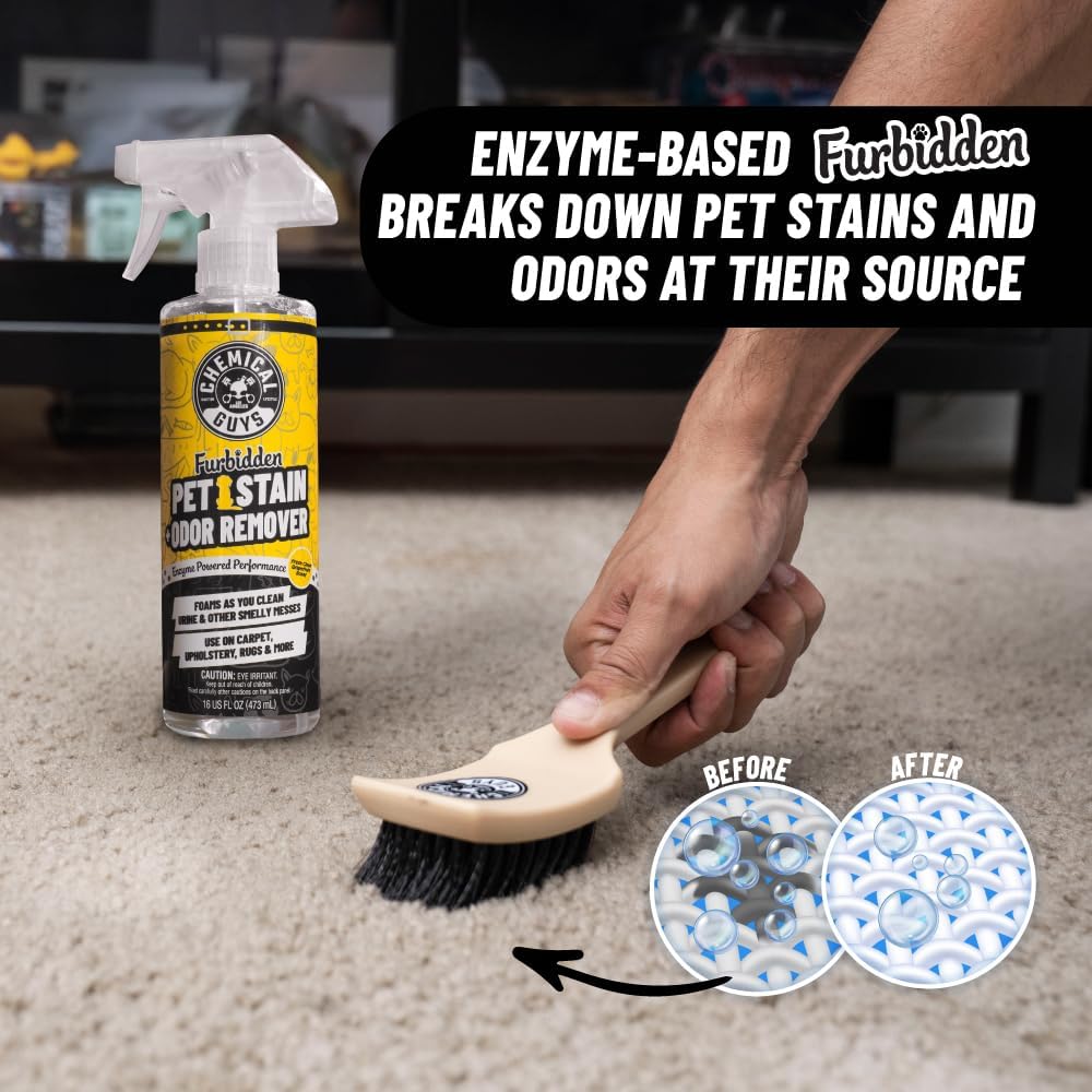 Chemical Guys Furbidden Pet Stain Remover for Car & Home, Carpet & Upholstery Cleaner, Eliminates Pet Odors & Stains from Urine & Vomit, Multi-Surface Pet Odor Neutralizer - 16 oz