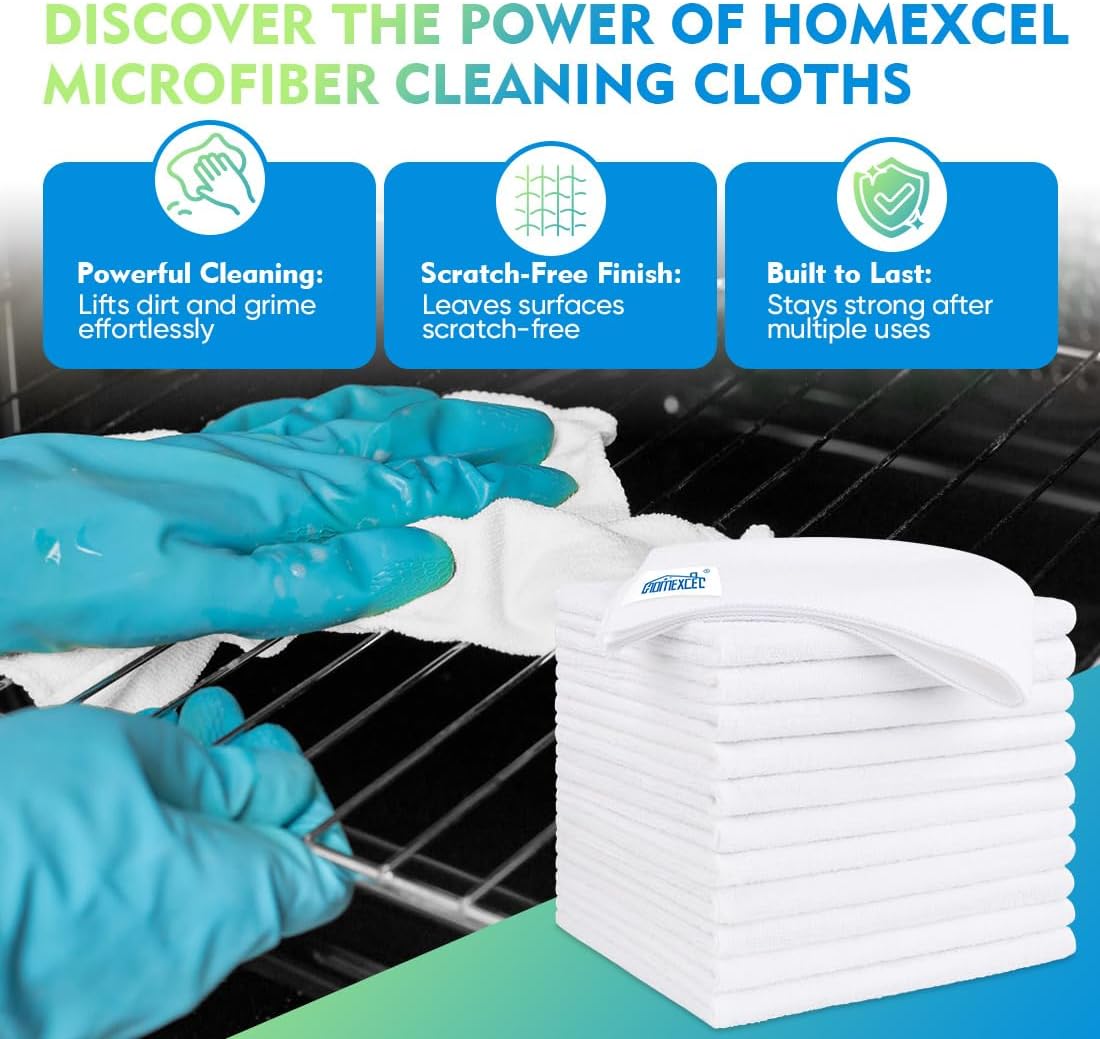 HOMEXCEL Microfiber Cleaning Cloth 12 Pack, 12.5 x 12.5 inch Microfiber Towels for Cars, Ultra Absorbent Washing Cloth, Lint Free Streak Free Cleaning Rags for Car, Kitchen, and Window (Grey)