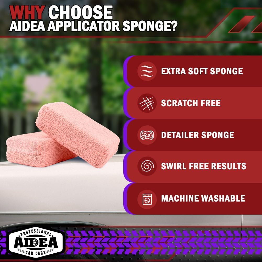 AIDEA Microfiber Applicator Pad-8Pack, Car Wash Sponge, Premium Microfiber Sponge and Cleaning Pads, Perfect for Effortless Wax, Sealant, and Conditioner Application, Car Detailing Supplies, Blue