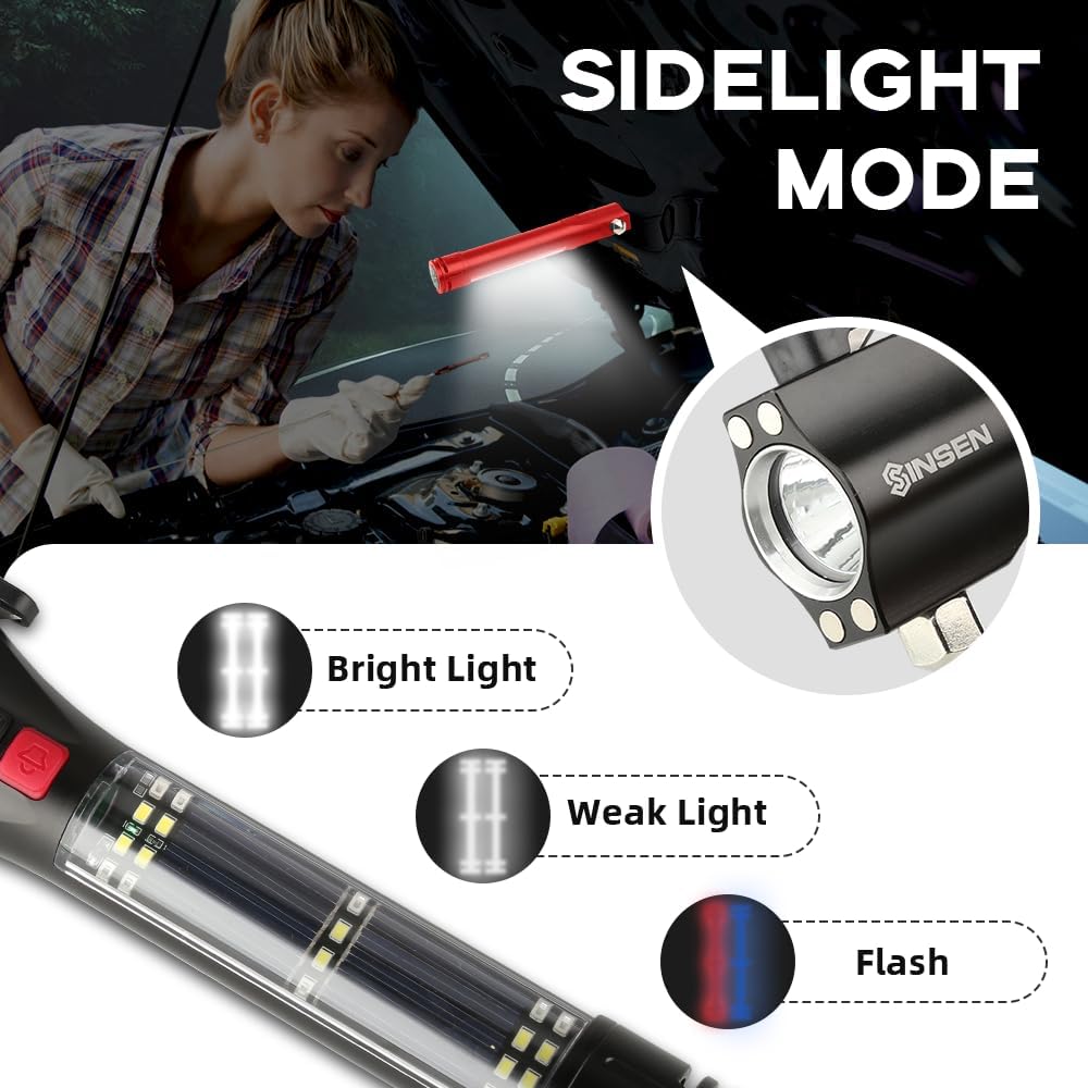 SINSEN Car Safety Hammer Flashlight, Tactical Emergency Rescue Tool, LED High Lumens Rechargeable Solar Powered Escape Kit, Window Glass Breaker and Seatbelt Cutter, Self Defense Multi-Function Torch