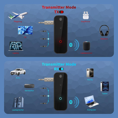 Aux Bluetooth Adapter Portable 3.5mm Blue-tooth Aux Adapter for Car 2 in 1 Wireless Bluetooth Receiver Transmitter for Car/TV Audio/Speakers/Headphones/Stereo System,Hands-Free Call 33FT Working Range
