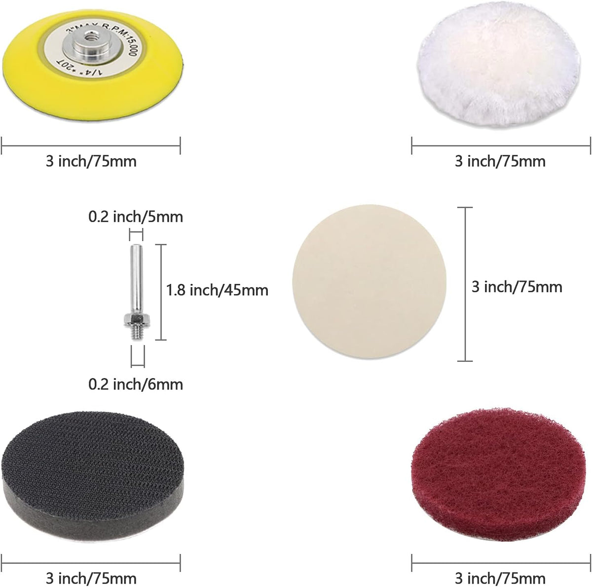 Car Headlight Restoration Kit, 3 Inch Car Polishing Sanding Discs with 1/4 Inch Shank Backing, Scouring Pads, Buffing Sponge, Soft Interface, Woolen Buffer, 41PCS