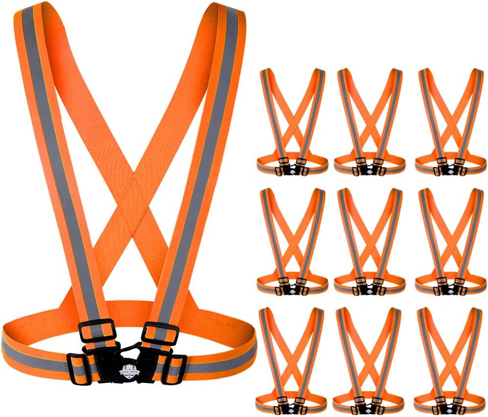 Dazonity High Visibility Safety Vest,10 Packs,Lightweight,Adjustable & Elastic Vest,Hi Vis Reflective Strips, Fit for Men & Women, Construction,Cycling, Runnning, Surveyor, (Yellow)