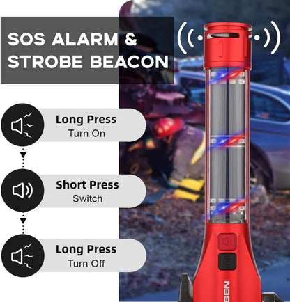 SINSEN Car Safety Hammer Flashlight, Tactical Emergency Rescue Tool, LED High Lumens Rechargeable Solar Powered Escape Kit, Window Glass Breaker and Seatbelt Cutter, Self Defense Multi-Function Torch