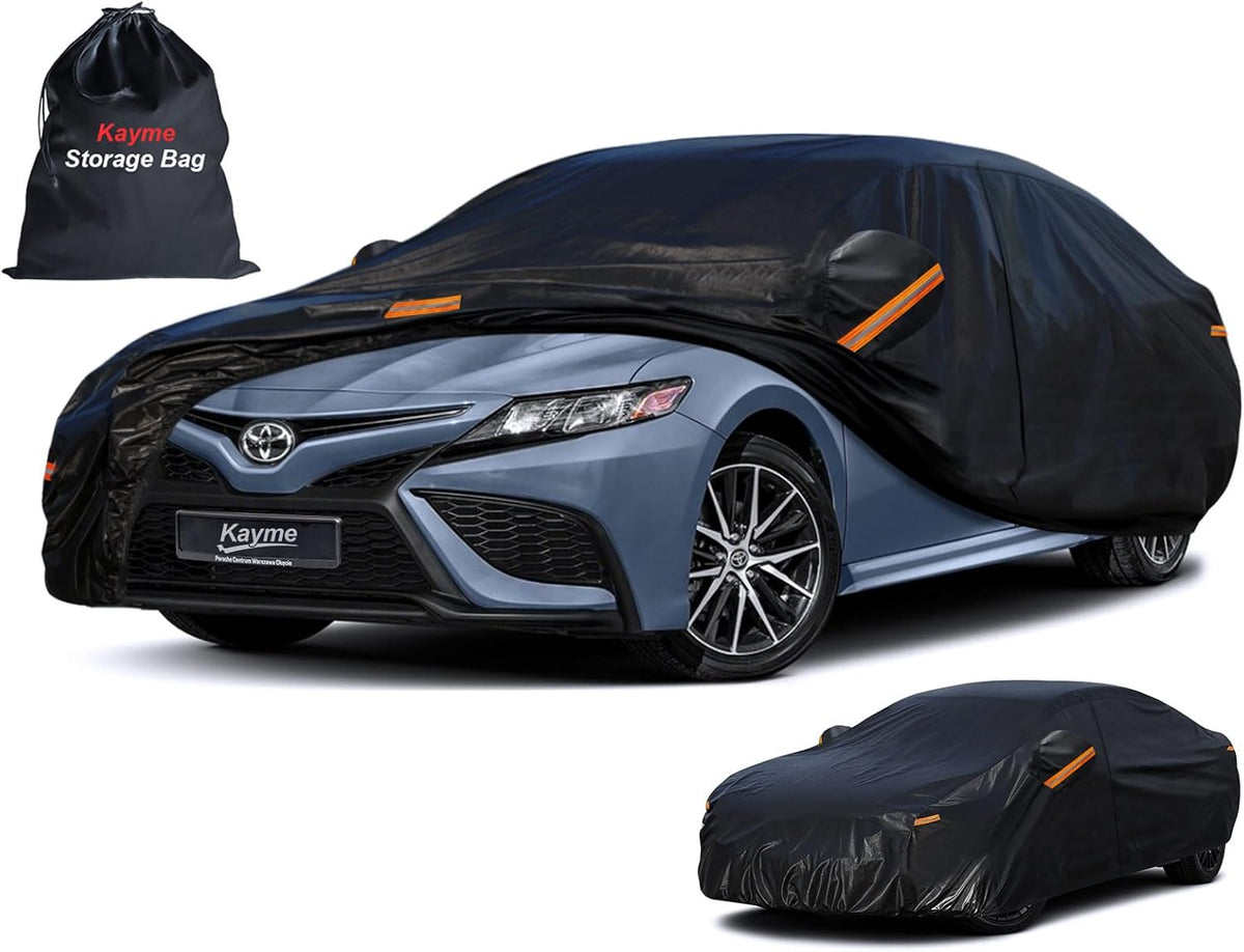 Kayme Sedan Car Cover Waterproof All Weather for Automobiles - See Vehicle Size Chart for Accurate Fit - Outdoor Full Exterior Cover Sun Rain Snow UV Protection with Zipper. Size A4 (See Size Chart)