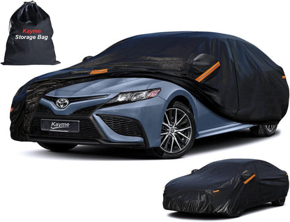 Kayme Sedan Car Cover Waterproof All Weather for Automobiles - See Vehicle Size Chart for Accurate Fit - Outdoor Full Exterior Cover Sun Rain Snow UV Protection with Zipper. Size A4 (See Size Chart)