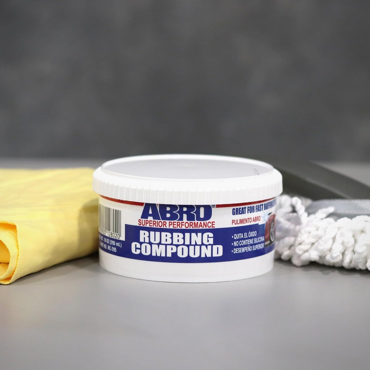 ABRO Polishing Compound 10 oz — Fine Cut Car Polish & Scratch Remover for Vehicles, Oxidized Paint, Swirl Marks, Scuffs, Dull Finish, Buffing & High-Gloss Auto Detailing