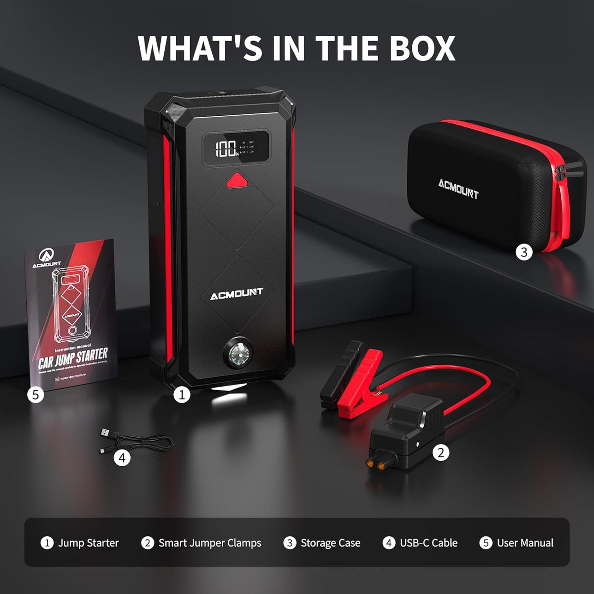 W160 Jump Starter with Air Compressor, 5000A Portable Car Jump Starter 150PSI Tire Inflator/Air Pump, 12V Battery(Up to 9L Gas/8L Diesel Engine) Jump Pack Car Emergency Kit Idea Gift for Man (Silver)