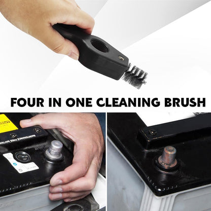 4 in 1 Car Battery Cleaning Brush, Battery Terminal Brush, Anti-Rust Auto Battery Cleaner with Steel Wire, Car Accessories Vehicle Machine Parts Cleaning Tools Fit for Auto Marine (Black)