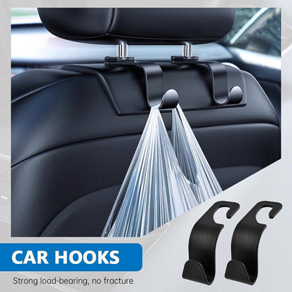 2Packs Car Seat Filler Organizer, Seat Gap Storage Box with Water Cup Holder & 4 Car-Seat Headrest Hooks, Universal fit for Most Car, for Phone, Keys, Wallet, Sunglasses and Bottles, Prevent Dropping