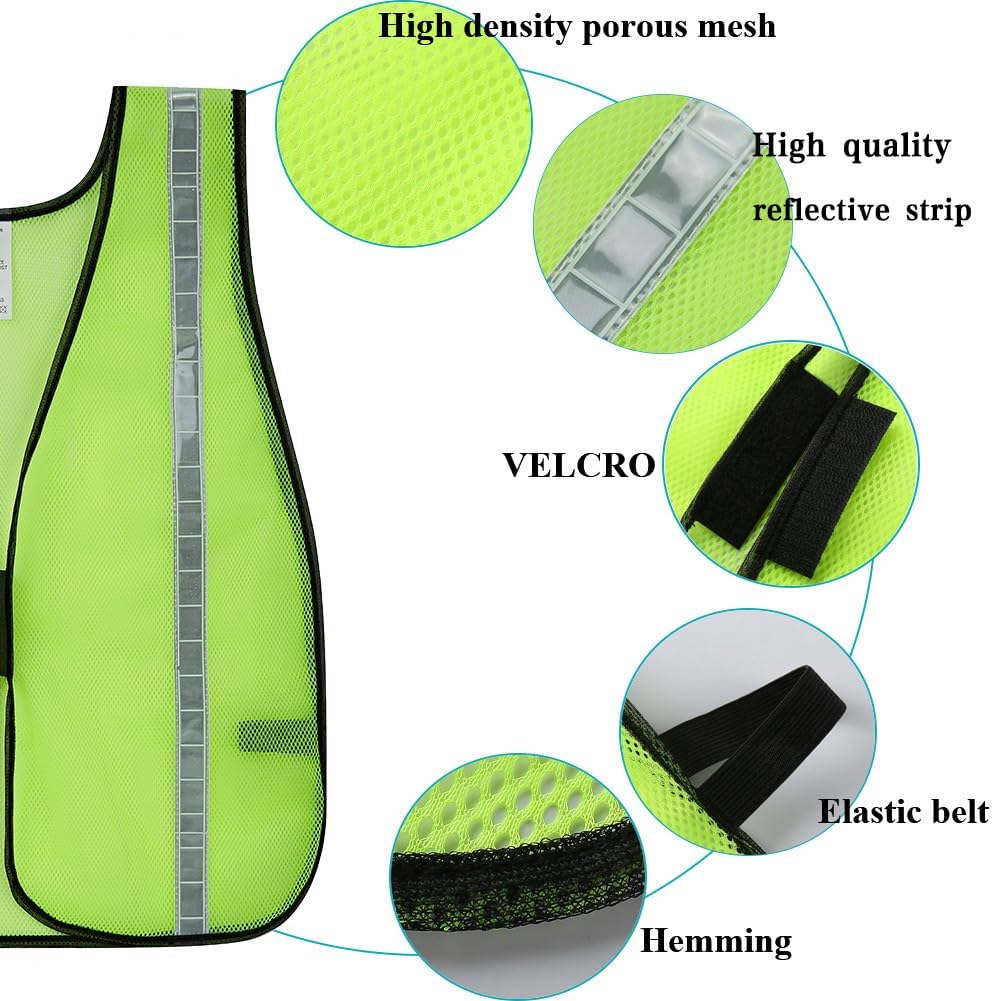 SIFE 10 Pack High Visibility Reflective Safety Vest,Made from Breathable and Neon Orange Mesh Fabric with Stretchable design,light weight for Man and Woman(Orange, 10 pack)