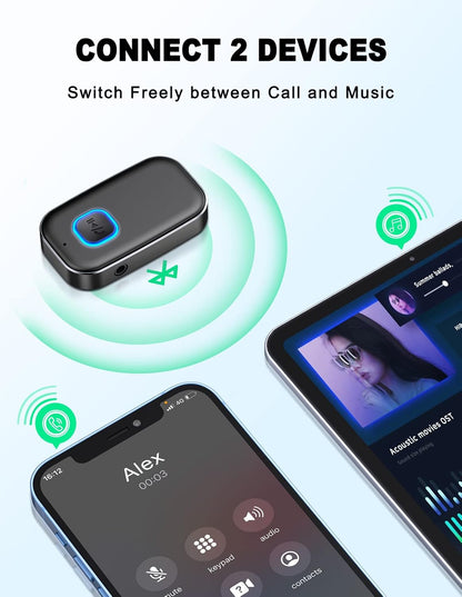 COMSOON Bluetooth AUX Adapter for Car, Noise Reduction Bluetooth Receiver for Music/Hands-Free Calls, Wireless Audio Receiver for Home Stereo/Speaker, 16H Battery Life/Dual Connect (Black+Pink)