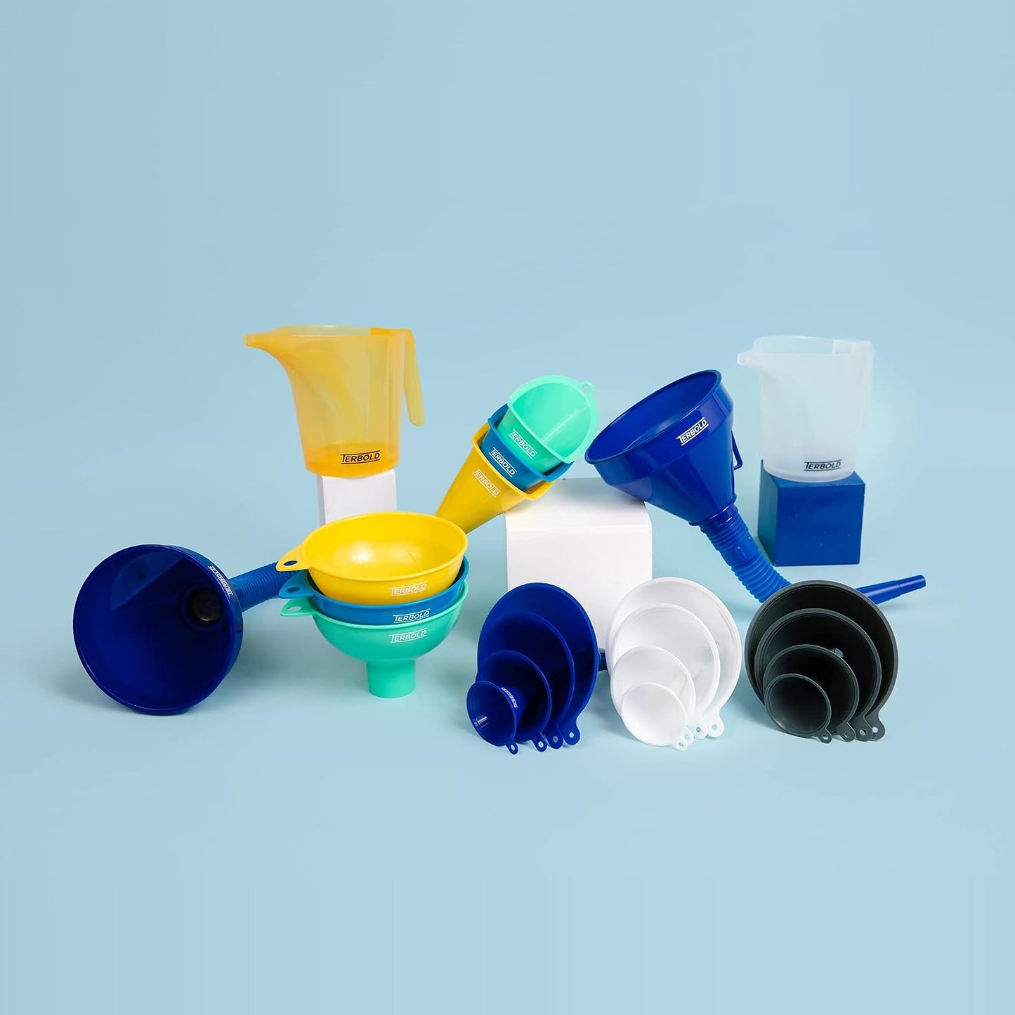 4pc Funnel Nesting Set in BPA Free Plastic for Kitchen Cooking, Car Oil, Home, or Lab Use (Black)
