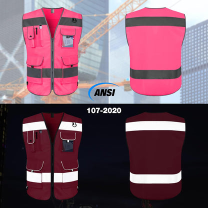 TCCFCCT Safety Vest for Men Women 9 Pockets High Visibility Vest for Safety, Reflective Work Vest with Reflective Strips, Meets ANSI/ISEA Standards, (Yellow, Large)
