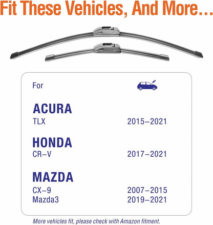 Wiper Blades 26" + 16" Automotive Replacement Windshield Wiper Blades for My Car Premium All-Seasons OE Quality Wipers for Front Windshield(Set of 2)