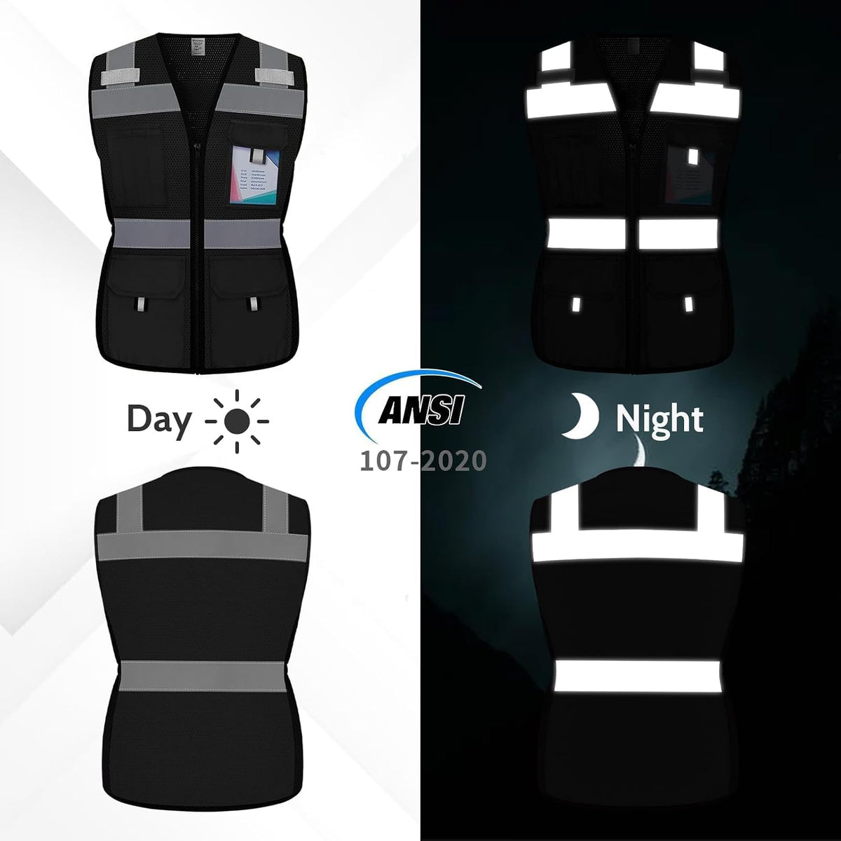 Reflective Vest for Women, Mesh Womens Safety Vest with 11 Pockets and Zipper, Hi Vis Neon Construction Work Vest for Lady Surveyors/Workers, Snugly-Fitted, ANSI Compliant (U-Yellow, S)