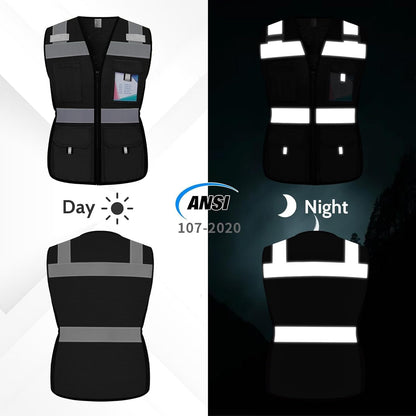 Reflective Vest for Women, Mesh Womens Safety Vest with 11 Pockets and Zipper, Hi Vis Neon Construction Work Vest for Lady Surveyors/Workers, Snugly-Fitted, ANSI Compliant (U-Yellow, S)