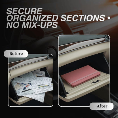 LINTRU Car Insurance and Registration Card Holder, Fits Folded Registration Papers, Double-Stitched Rigid Backing, Secure Elastic Closure, Vehicle Document Organizer, Car Accessories for Men & Women