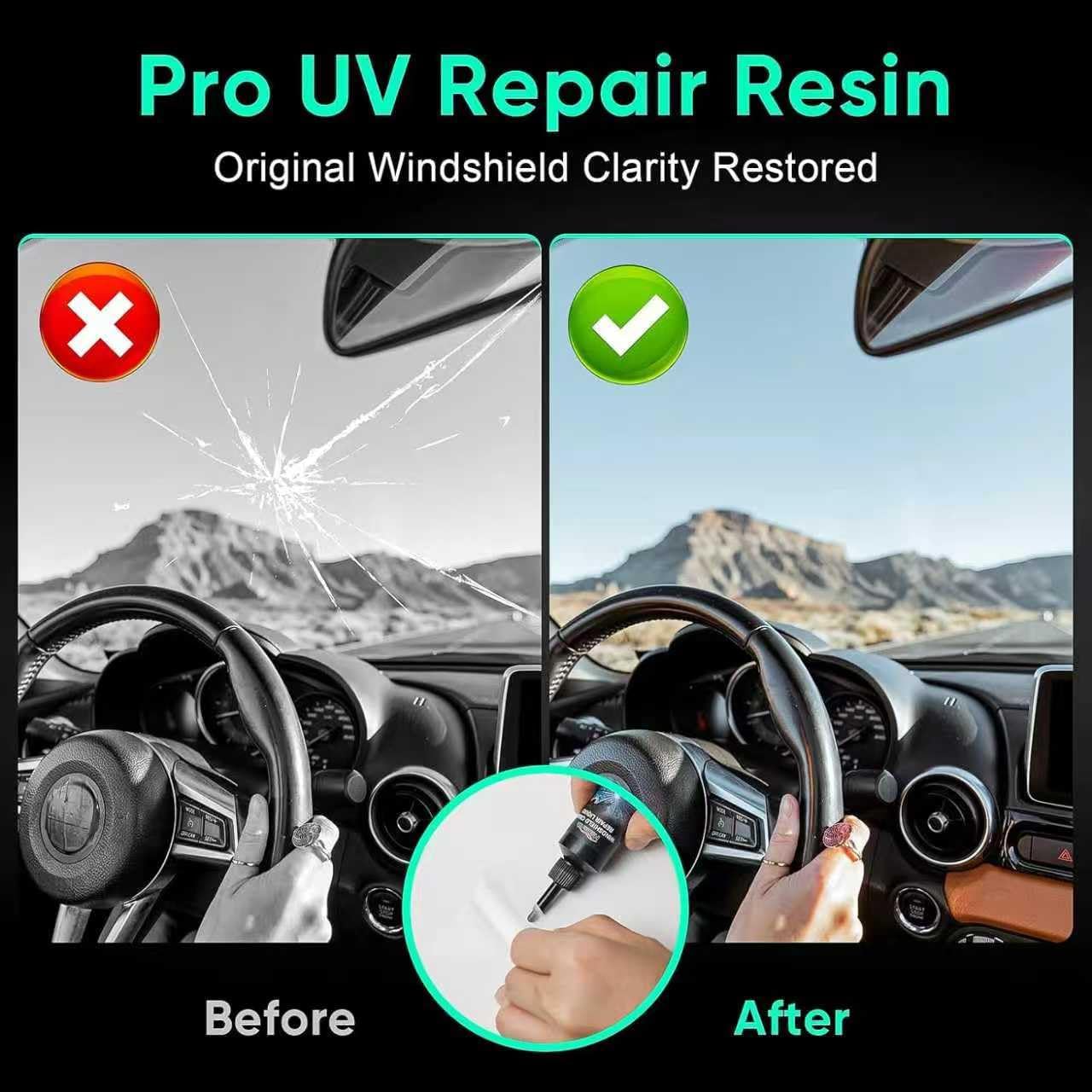 Windshield Crack Repair Liquid Kit - Car Glass Repair Fluid for Chips, Cracks and Star-Shaped Damages (2 Pack)