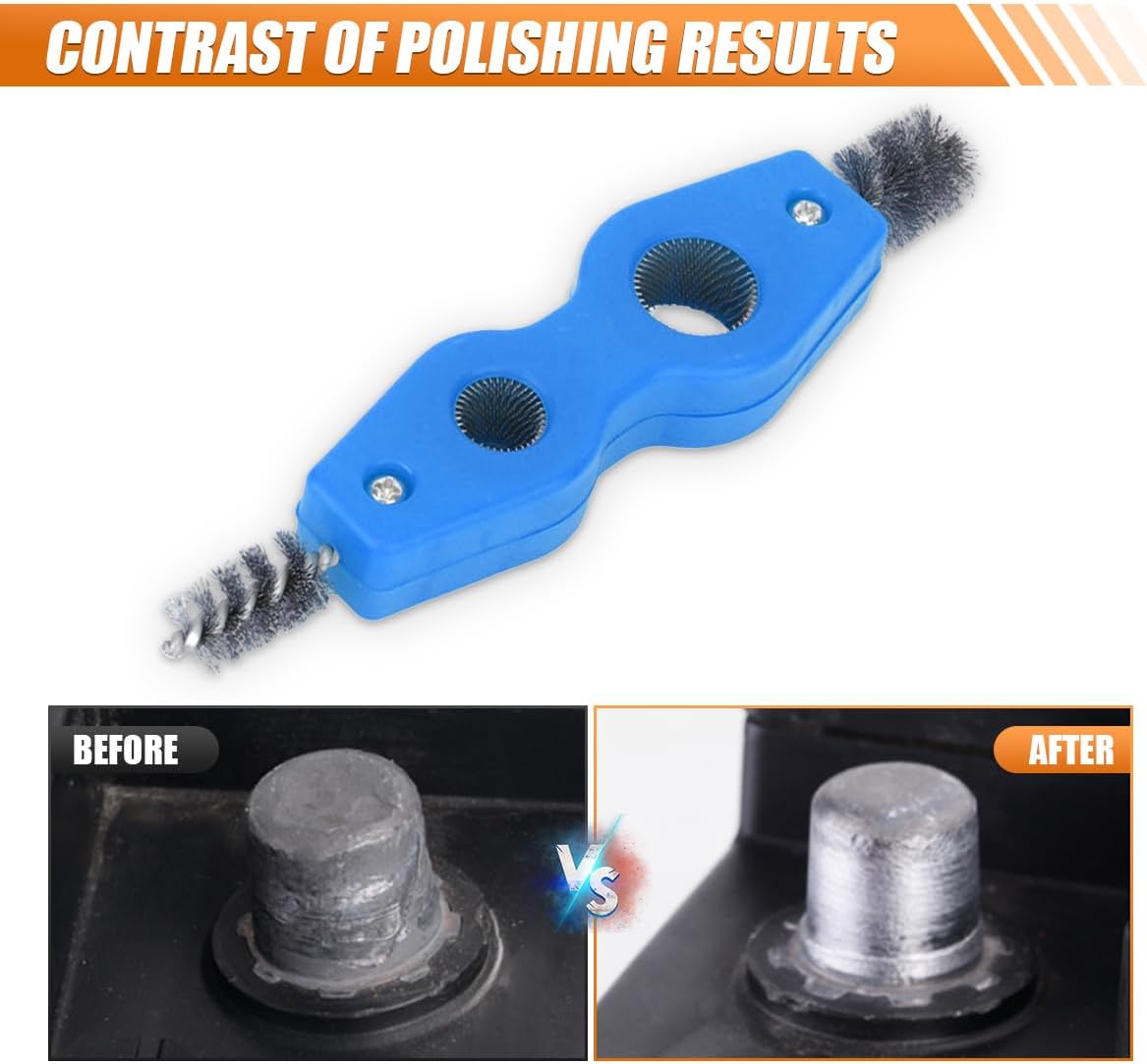 4-in-1 Car Battery Terminal Cleaning Brush- 1/2" & 3/4" Inner & Outer Thread Copper Tubing Pipes Brush- Rustproof Machine Parts Cleaner Tool for Plumbing Installation Soldering Brazing (Black)