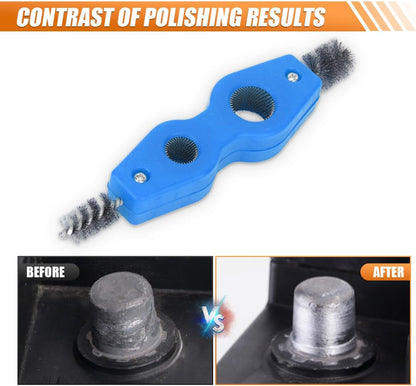 4-in-1 Car Battery Terminal Cleaning Brush- 1/2" & 3/4" Inner & Outer Thread Copper Tubing Pipes Brush- Rustproof Machine Parts Cleaner Tool for Plumbing Installation Soldering Brazing (Black)