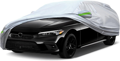 Full Car Cover Universal 6 Layers Outdoor Thicked All Weather Cover, Sunshield, Waterproof, Snow Proof, UV Proof, Scratch Proof, Bird Droppings, 6 Reflective Strips, Fits Sedans up 178"-189"