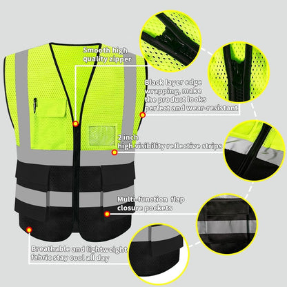 HYCOPROT High Visibility Mesh Safety Reflective Vest with Pockets and Zipper, Meets ANSI/ISEA Standards